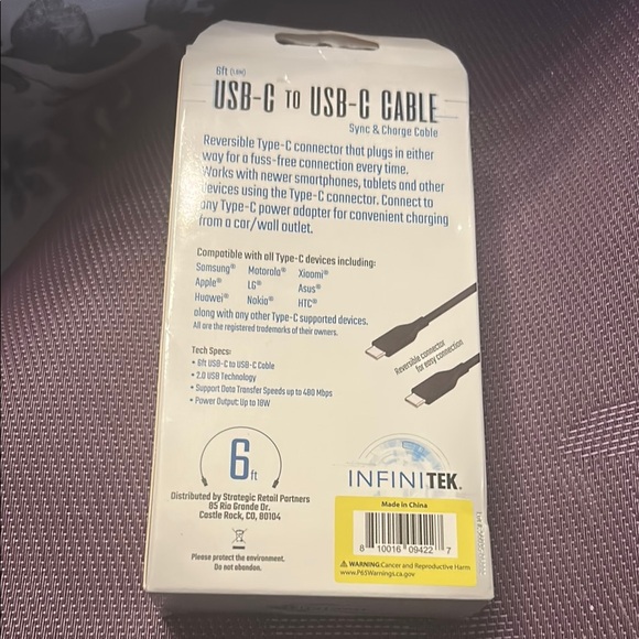 Black‎ USB-C to USB-C Cable - 6ft
New- factory sealed - Picture 2 of 3